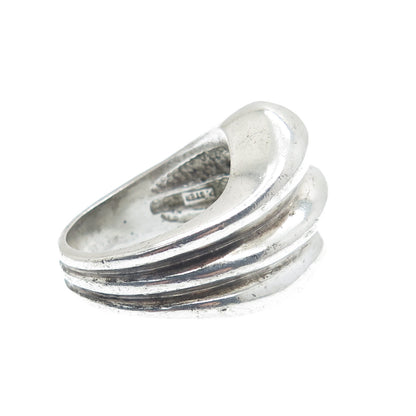 925 Sterling Silver Vintage Modernist Puffy Ribbed Oxidized Ring Size 8