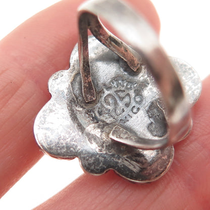 925 Sterling Silver Vintage Mexico Real Turquoise Flower Oxidized Ring Size 6.25
