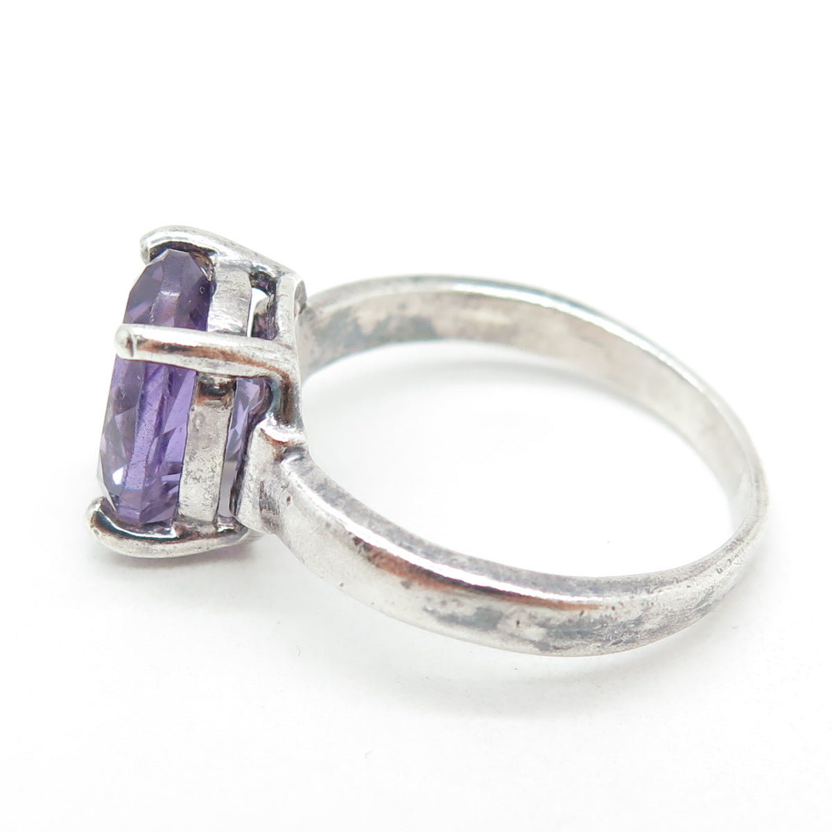 925 Sterling Silver Vintage Real Oval-Cut Amethyst Ring Size 10