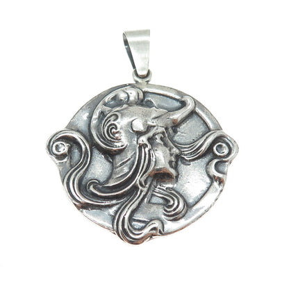 925 Sterling Silver Vintage Woman Warrior Oxidized Pendant