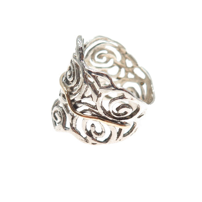 925 Sterling Silver 2-Tone Vintage Modernist Rose Flower Ring Size 7.25