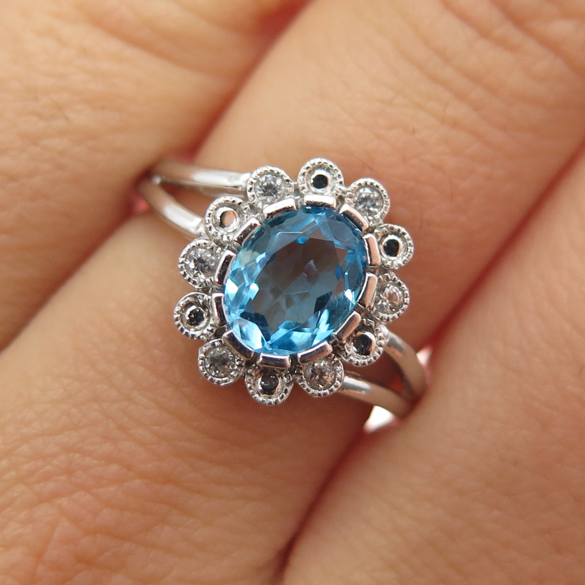 JANE SEYMOUR 925 Sterling Silver Real Blue & White Topaz Ring Size 6.75