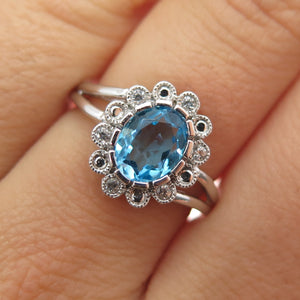 JANE SEYMOUR 925 Sterling Silver Real Blue & White Topaz Ring Size 6.75