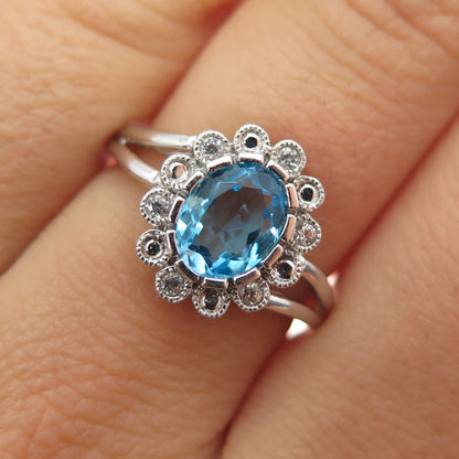 JANE SEYMOUR 925 Sterling Silver Real Blue & White Topaz Ring Size 6.75