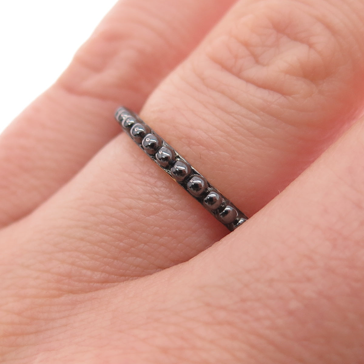925 Sterling Silver Black Rhodium Gold Plated Beaded Band Ring Size 7