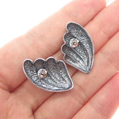 925 Sterling Silver Vintage Modernist Angel Wings Oxidized Earrings