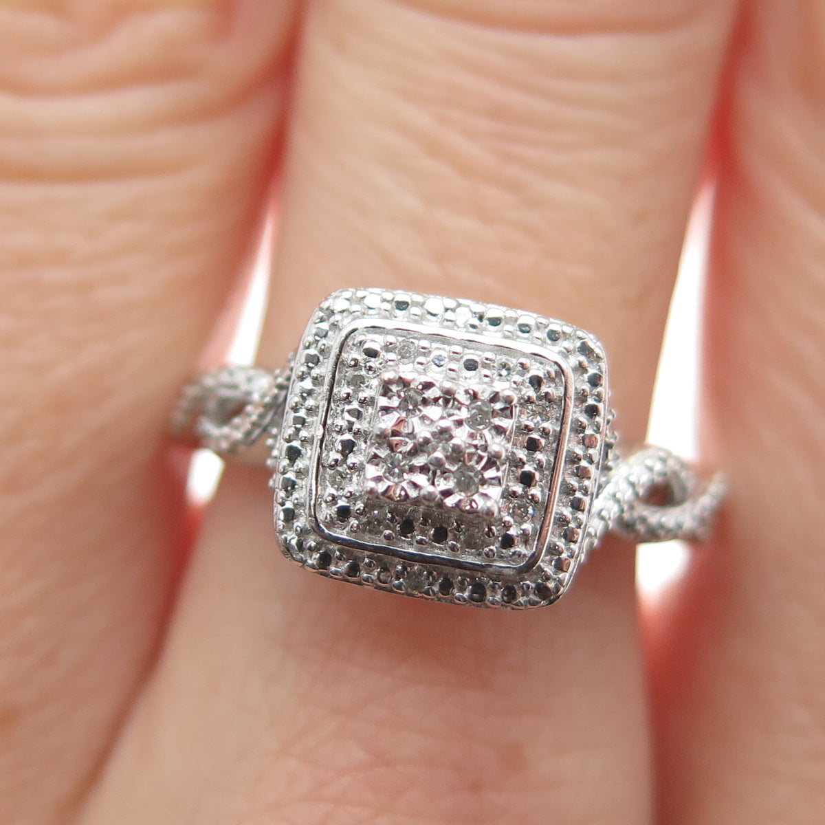 925 Sterling Silver Real Round-Cut Diamond Infinity Ring Size 7