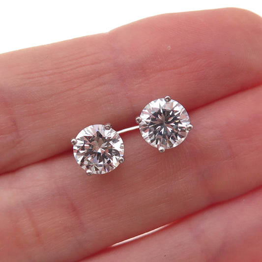 925 Sterling Silver Round-Cut C Z Stud Earrings