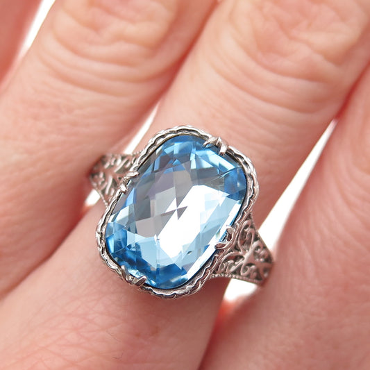 FD Felicia Design 925 Sterling Silver Vintage Real Blue Topaz Ring Size 9.25