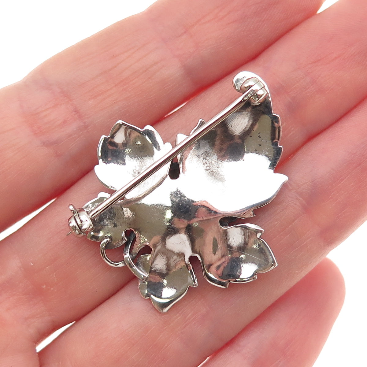 925 Sterling Silver Vintage Modernist Grape Oxidized Pin Brooch