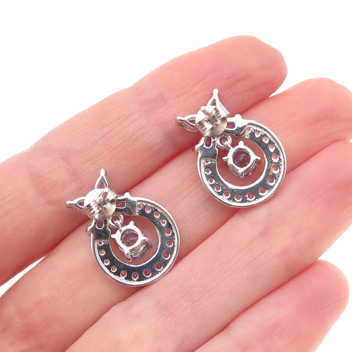 Chuck Clemency 925 Sterling Silver Real Tanzanite & White Topaz Earrings