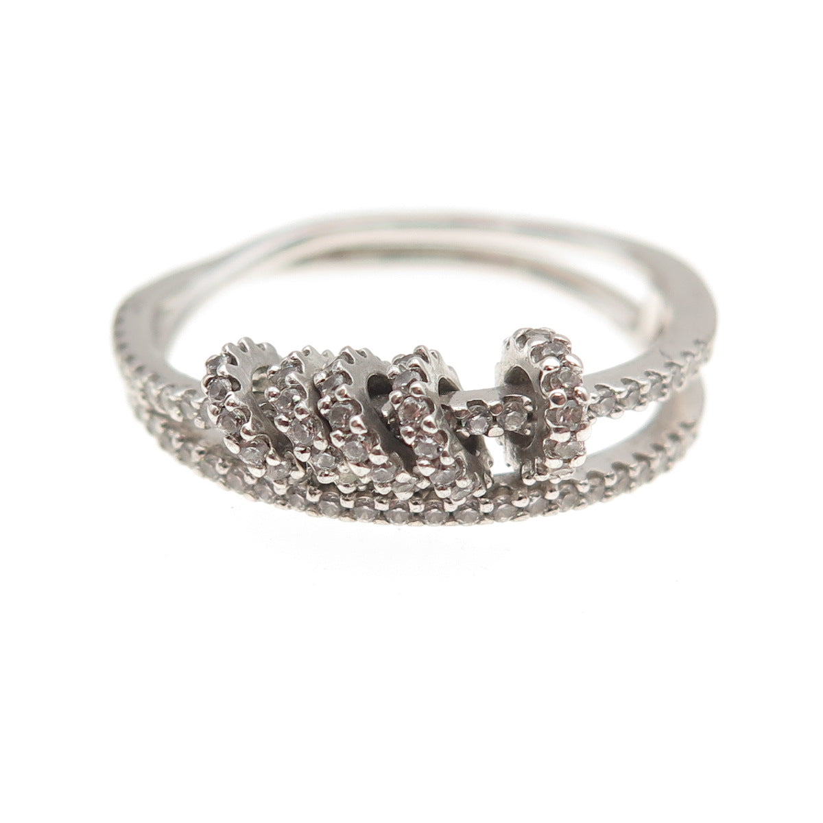 925 Sterling Silver Round-Cut C Z Movable Beads 2-Row Ring Size 7.5