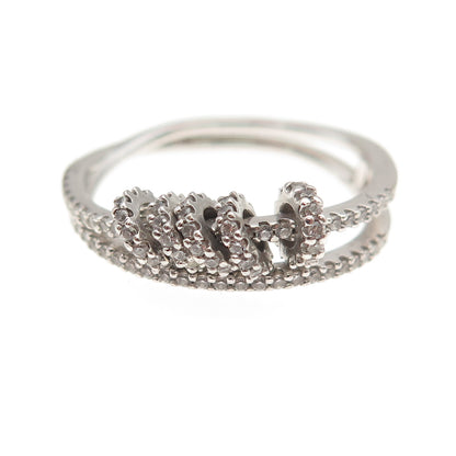 925 Sterling Silver Round-Cut C Z Movable Beads 2-Row Ring Size 7.5