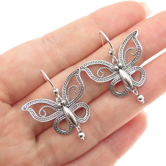 925 Sterling Silver Vintage Butterfly Oxidized Dangle Earrings