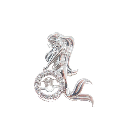 925 Sterling Silver Round-Cut C Z Ariel Mermaid Minimalist Charm Slide Pendant