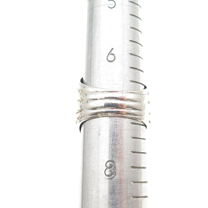 KEITH 925 Sterling Silver 14K Gold Vintage Modernist Ribbed Ring Size 7.25