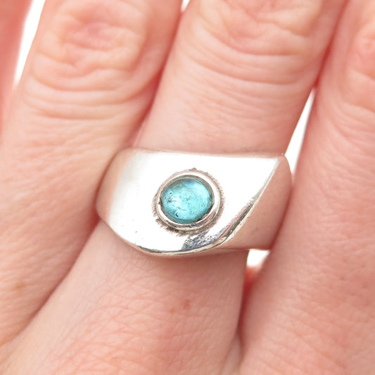 925 Sterling Silver Vintage Mexico Real Apatite Modernist Ring Size 7