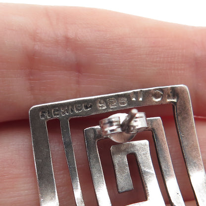 925 Sterling Silver Vintage Mexico Mayan Spiral Maze Earrings