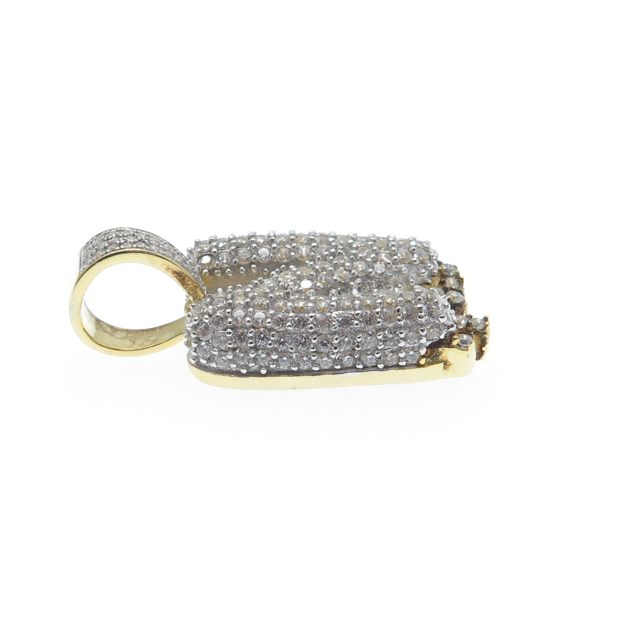 925 Sterling Silver Gold Plated Round-Cut Shaped C Z Letter N Sparkle Pendant