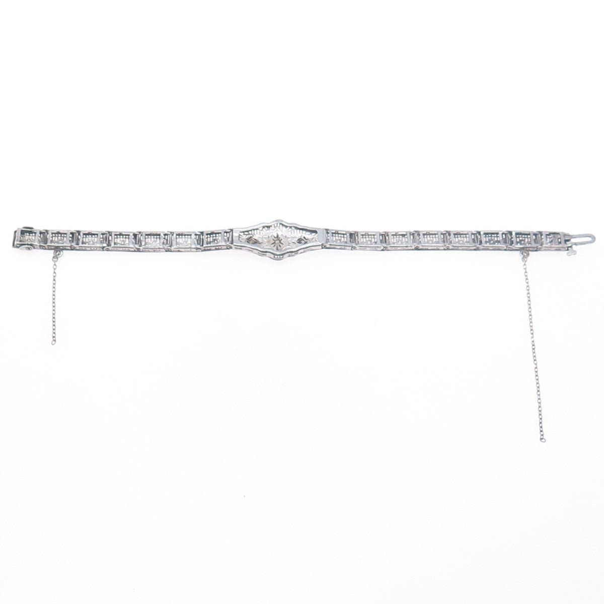 925 Sterling Antique Art Deco Real Diamond Bracelet 6.25" (repair safety chain)