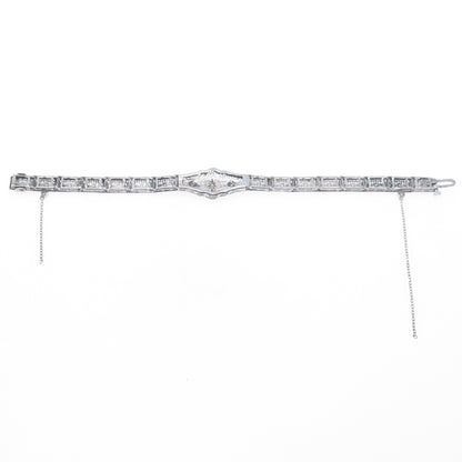 925 Sterling Antique Art Deco Real Diamond Bracelet 6.25" (repair safety chain)