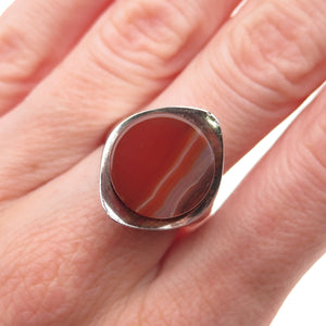 925 Sterling Silver Vintage Real Agate Modernist Oxidized Ring Size 7.25