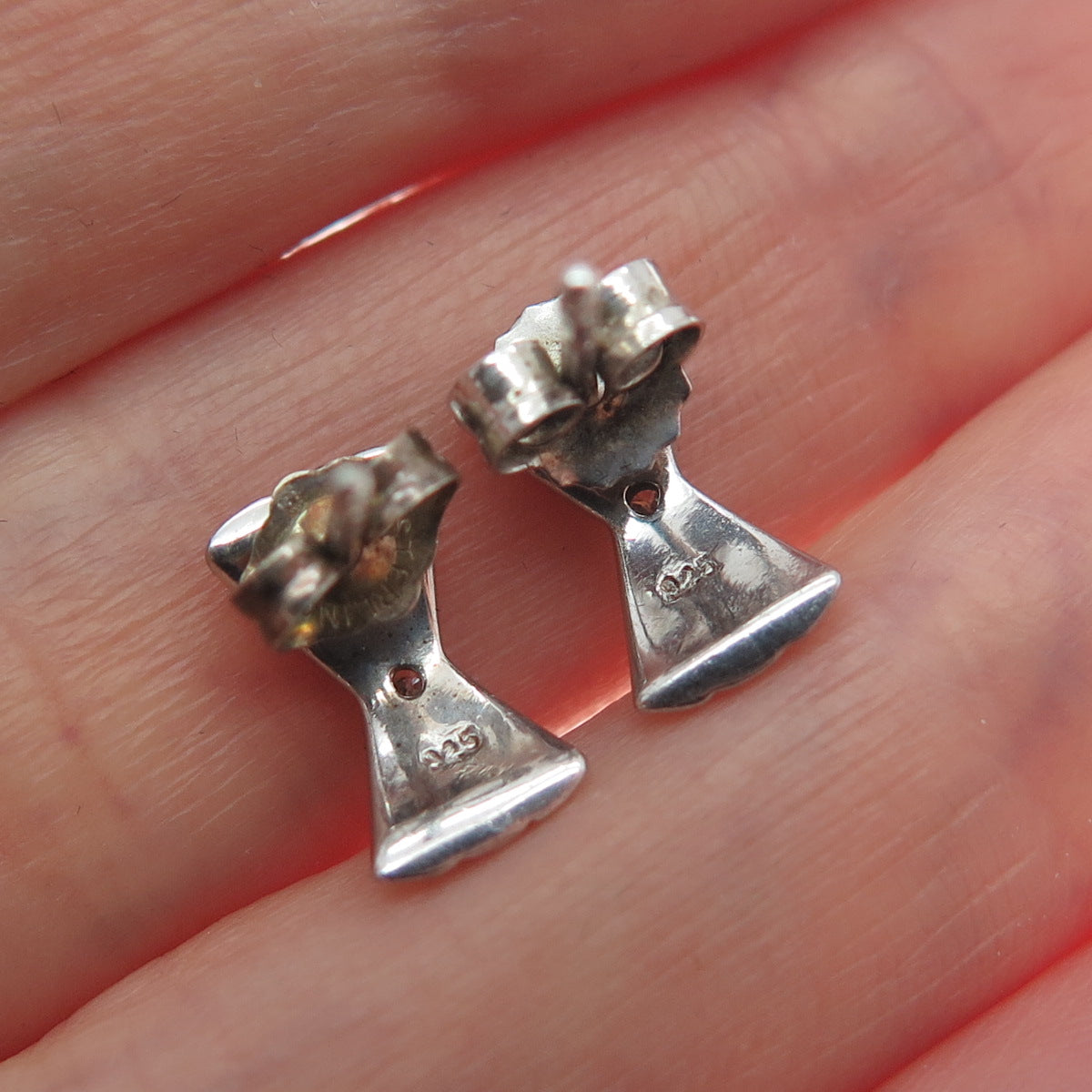 925 Sterling Silver Vintage Real Round-Cut Diamond Modernist X Shape Earrings