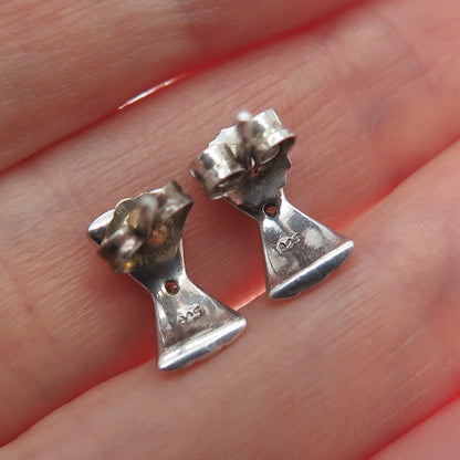 925 Sterling Silver Vintage Real Round-Cut Diamond Modernist X Shape Earrings