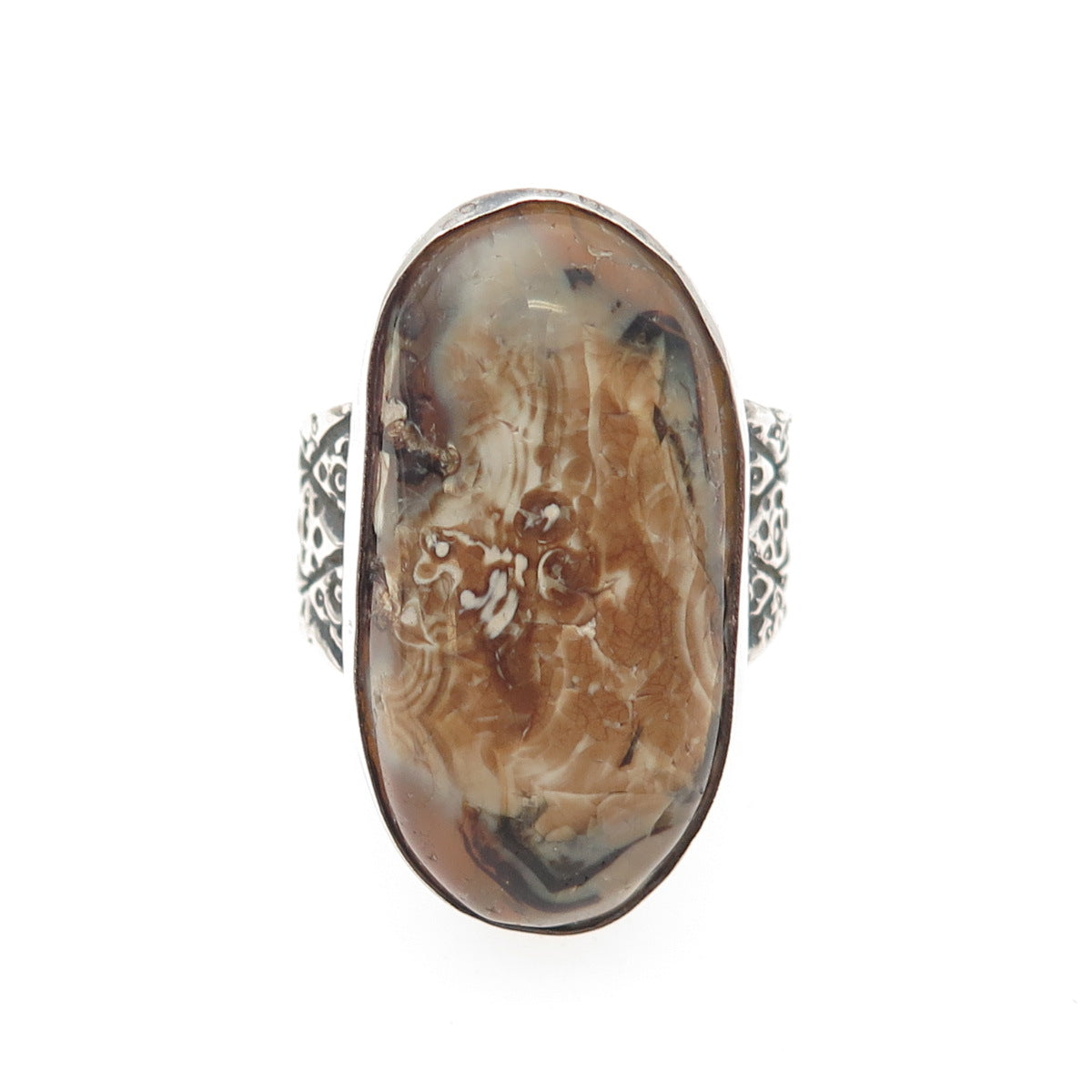 925 Sterling Silver Vintage Real Laguna Lace Agate Oxidized Ring Size 9.75