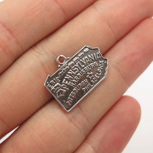925 Sterling Silver Vintage Bell Trading "Pennsylvania" State Map Charm Pendant