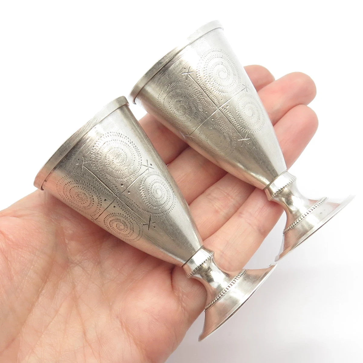 916 Silver Vintage Estonia Tallinn's Jewelry Factory Textured Set of 2 Goblets