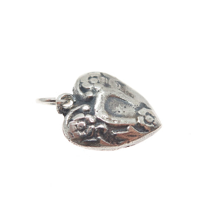 925 Sterling Silver Antique Floral Heart Oxidized Chatelaine Minimalist Pendant