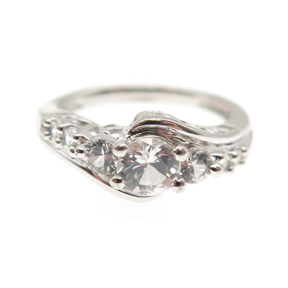 SUN 925 Sterling Silver Real Round-Cut White Topaz Engagement Ring Size 6.75