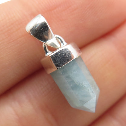 925 Sterling Silver Vintage Real Milky Aquamarine Amulet Charm Pendant