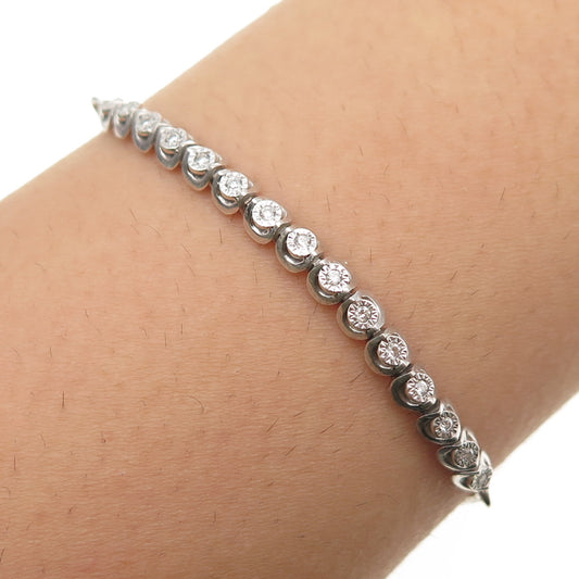 EFFY 925 Sterling Silver Real Round-Cut Diamond Adjustable Bolo Bracelet 6-9.5"