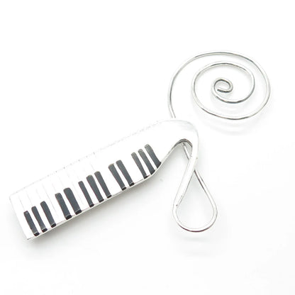 925 Sterling Silver Vintage Mexico Enamel Piano Keys Pin Brooch