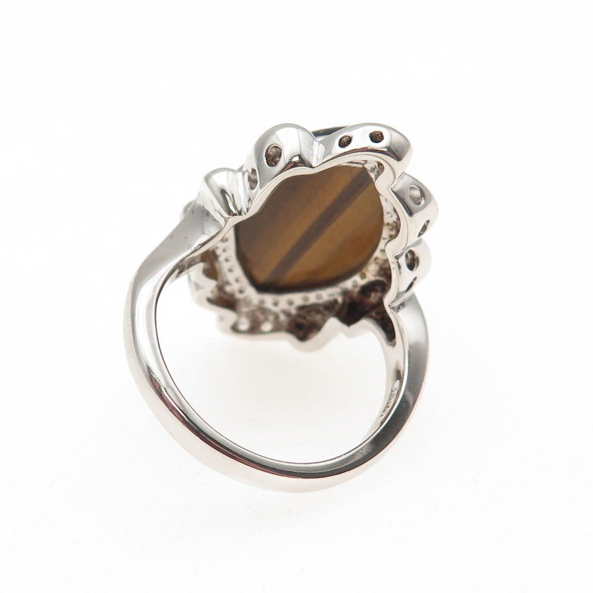 925 Sterling Silver Vintage Real Tiger Eye Modernist Ring Size 7