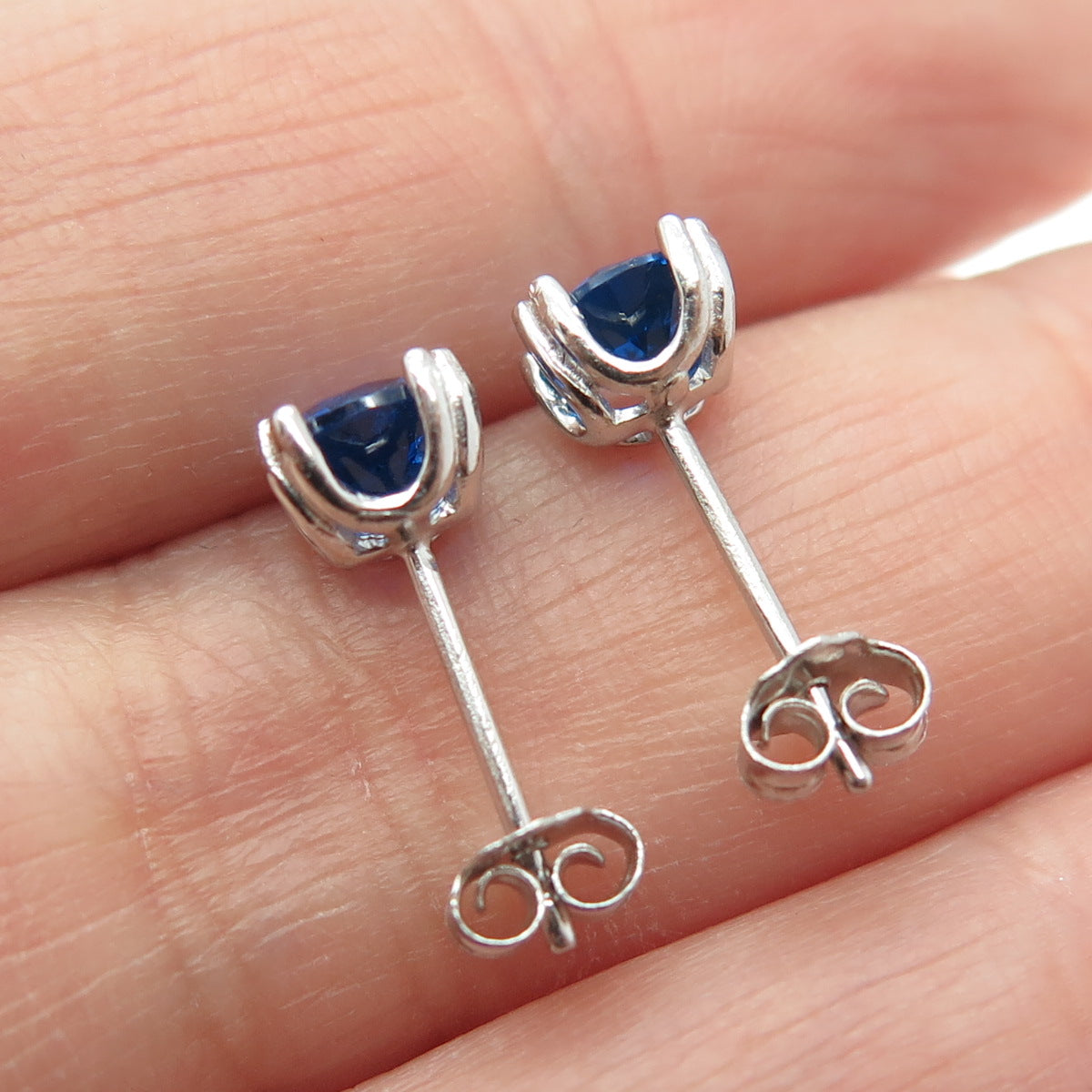 925 Sterling Silver Round-Cut Lab-Created Sapphire Stud Earrings