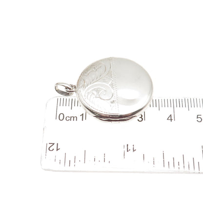 925 Sterling Silver Vintage Engraved Floral Round Locket Charm Pendant