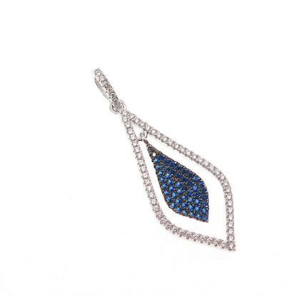 925 Sterling Silver Round-Cut Blue & White Petal Charm Pendant