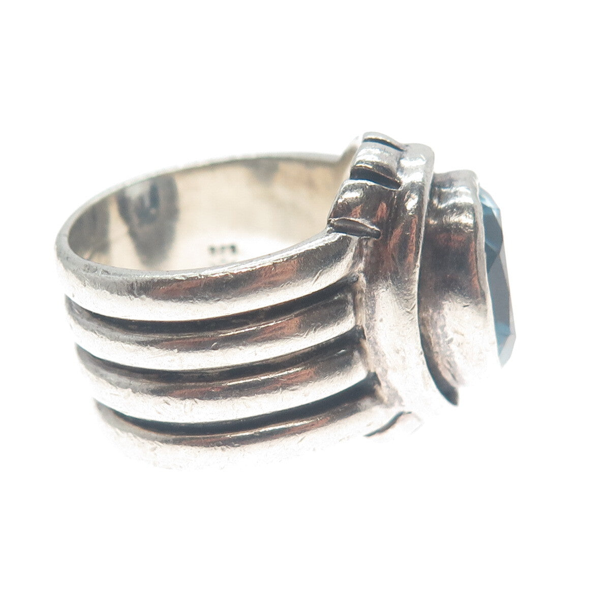 SILPADA 925 Sterling Silver Vintage Real Blue Topaz Multi-Row Ring Size 7.75