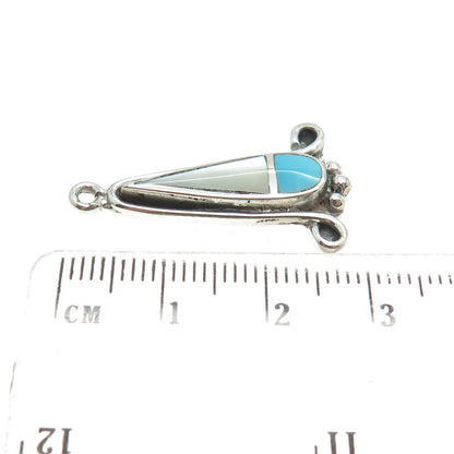 Old Pawn 925 Sterling Silver Southwestern Turquoise & MOP Squash Blossom Pendant