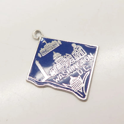 925 Sterling Silver Vintage Blue Enamel "Washington D. C." Charm Pendant