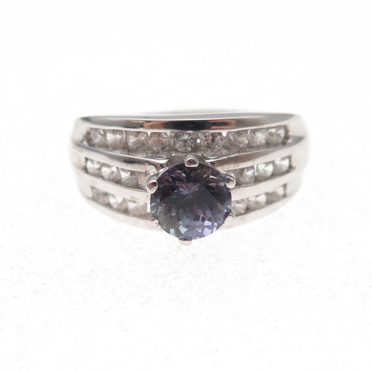 Chuck Clemency 925 Sterling Silver Real Iolite & White Topaz Ring Size 8.25