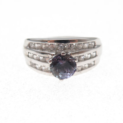 Chuck Clemency 925 Sterling Silver Real Iolite & White Topaz Ring Size 8.25
