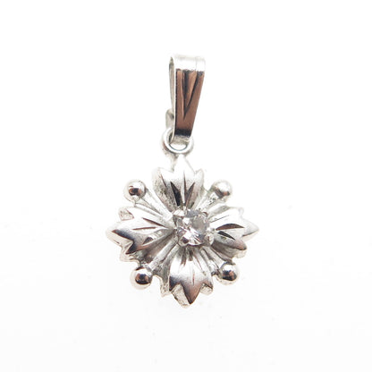 FELICE JF 925 Sterling Silver Vintage Round-Cut White Topaz Gem Flower Pendant