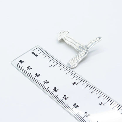 925 Sterling Silver Vintage Modernist Cat Pin Brooch