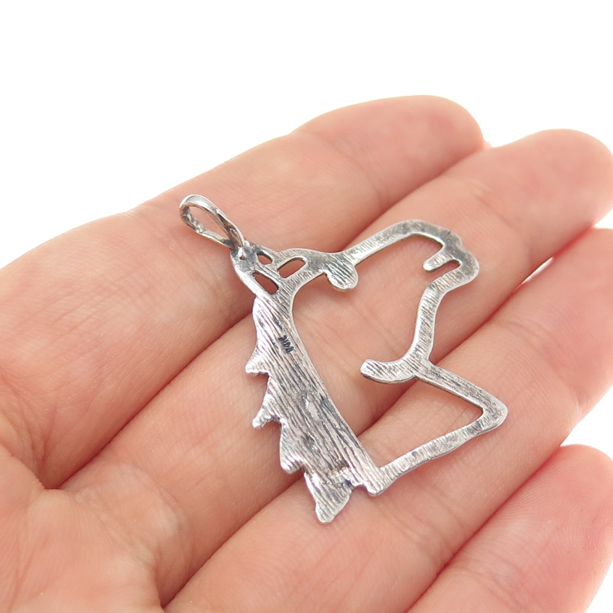 925 Sterling Silver Vintage Diamond-Cut Horse Oxidized Charm Pendant