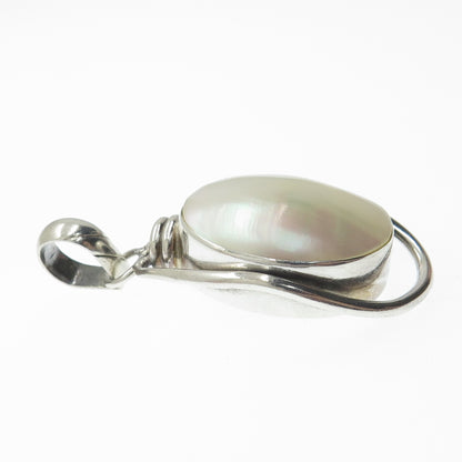 925 Sterling Silver Vintage Real Mother-of-Pearl Modernist Pendant