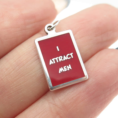 925 Sterling Silver Red Enamel "I Attract Men" Minimalist Charm Pendant